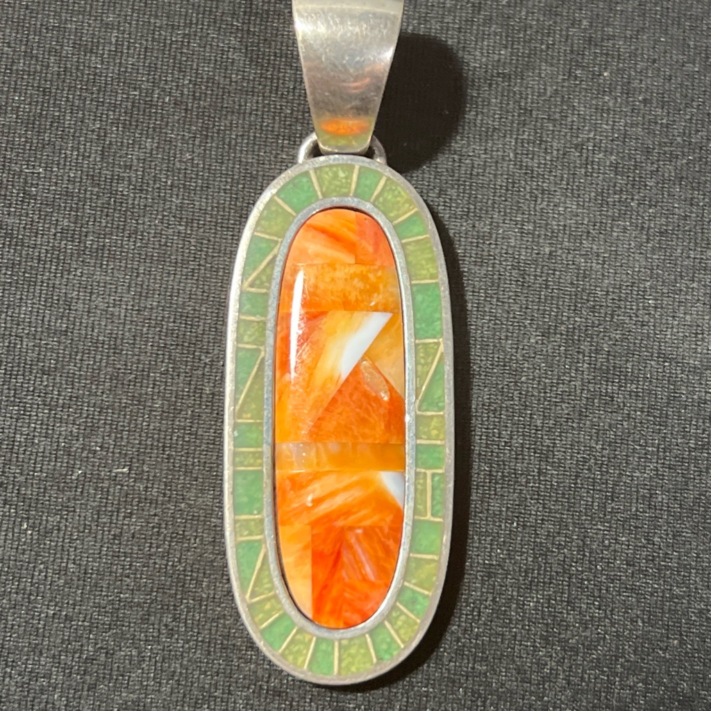 .925 Sterling Turquoise & Spiny Oyster Shell Inlay Pendant By Carolyn Pollack